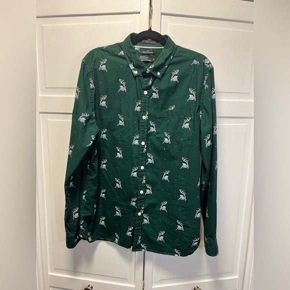 Denim & Flower Long Sleeve Reindeer Shirt Slim Fit Size Xl Color Green